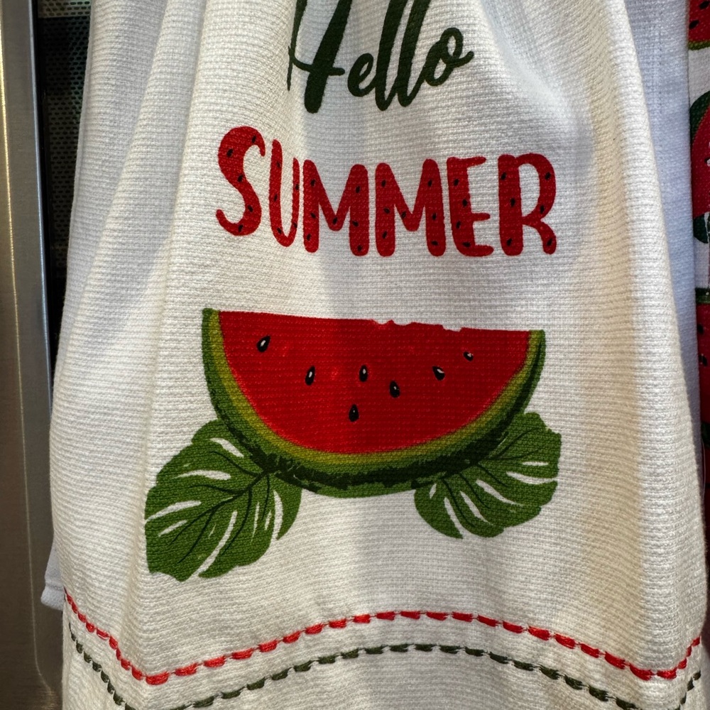 Hand crafted Hello Summer Watermelon Kitchen Hanging Towels - Green & Red - Picture 3 of 6